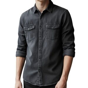 Only & Sons Men's XL Slim Fit Gray Washed Denim Pearl Snap Button Down Shirt